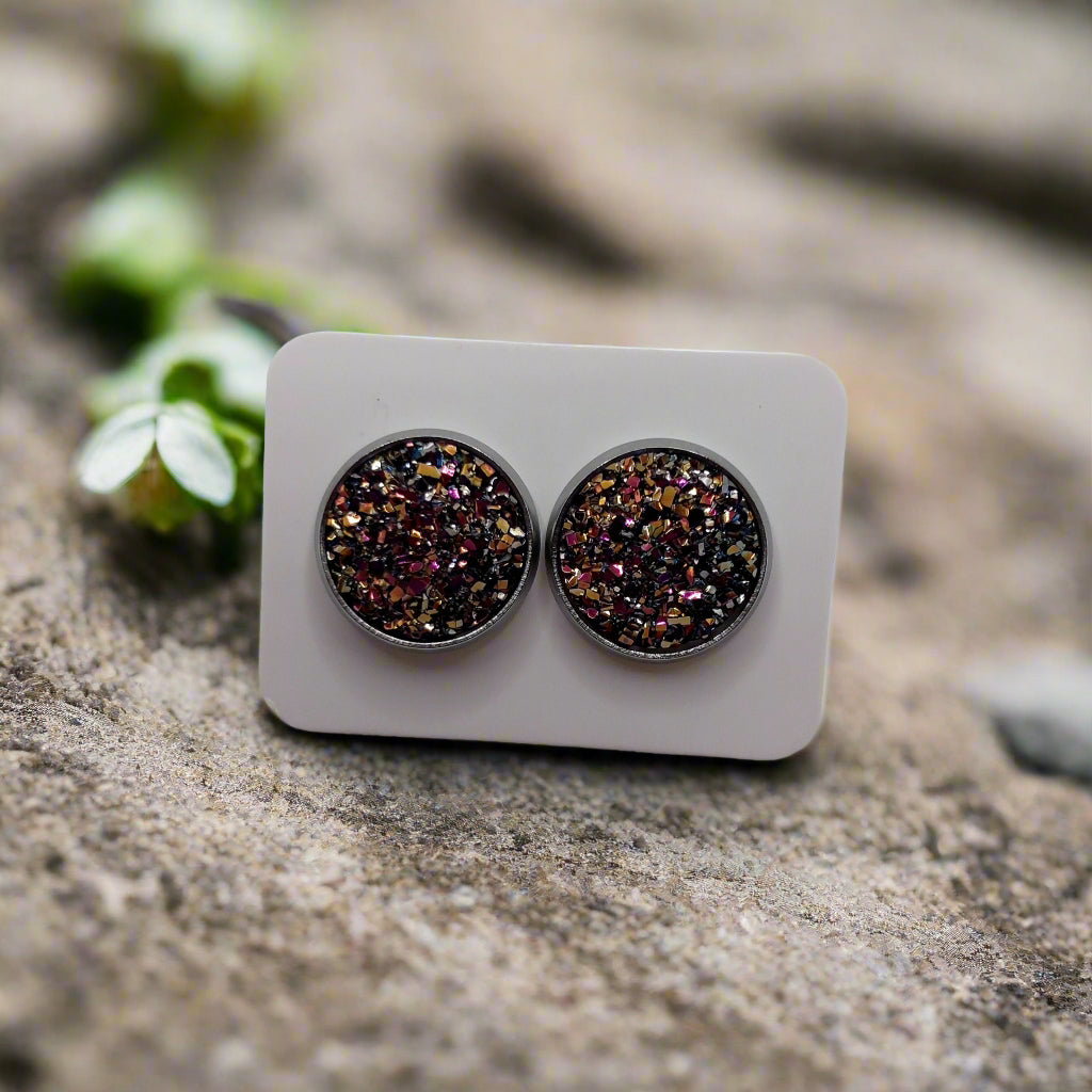 Copper Sparkle Imitation Druzy Earrings (14mm)