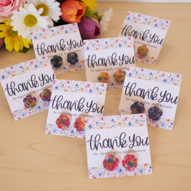 Thank You for Supprting My Small Business Card with Tie Dye Flower Earrings