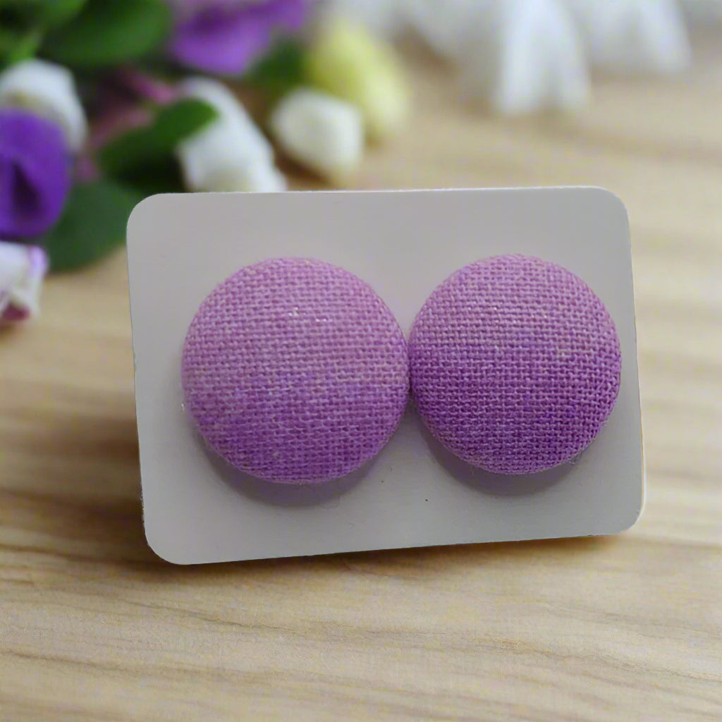 Purple Ombre Fabric Button Earrings (16mm)