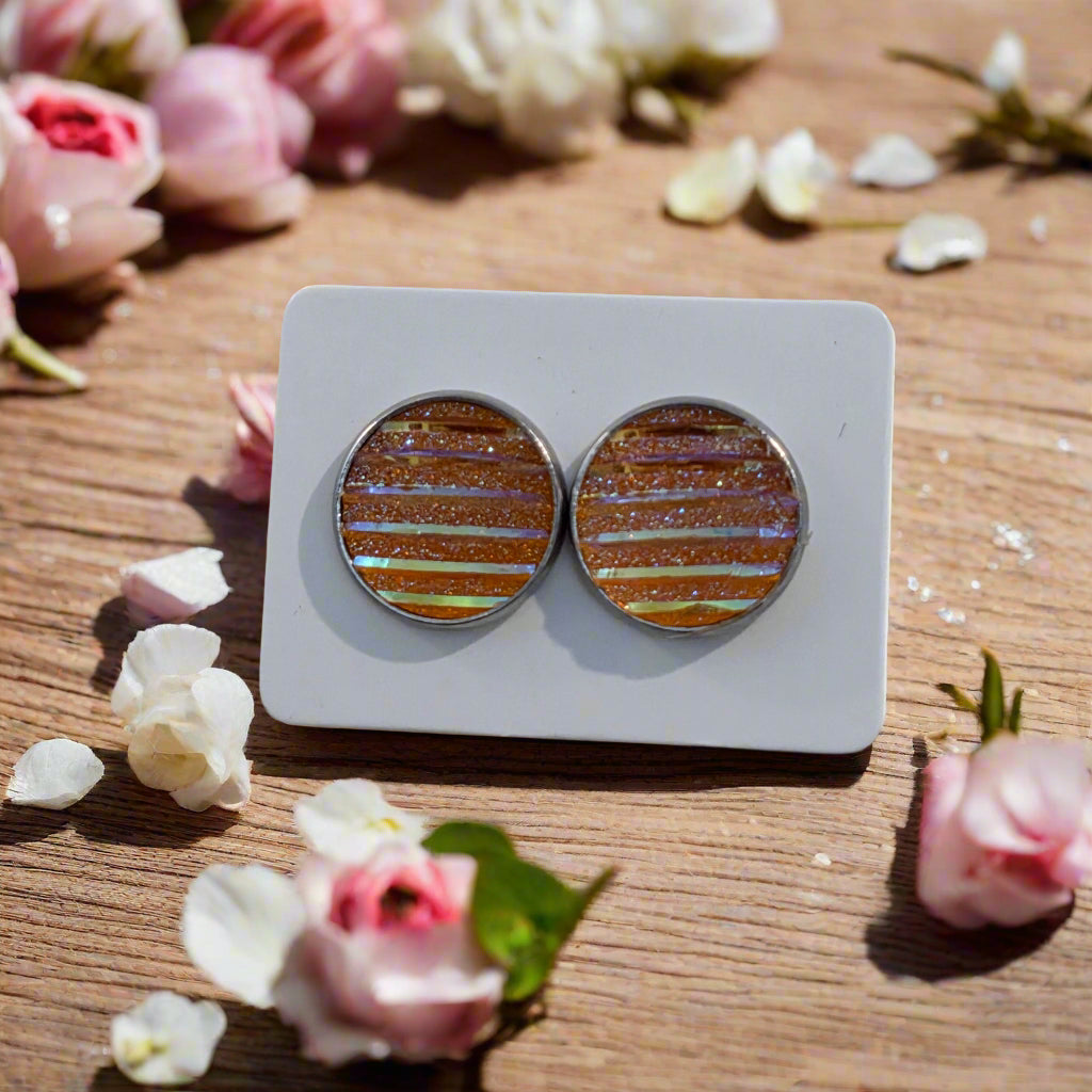 Orange Sparkle & Stripes Earrings (14mm)