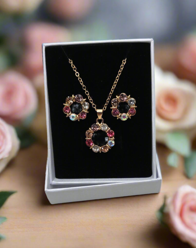 Colorful Rhinestone Necklace & Earring Set