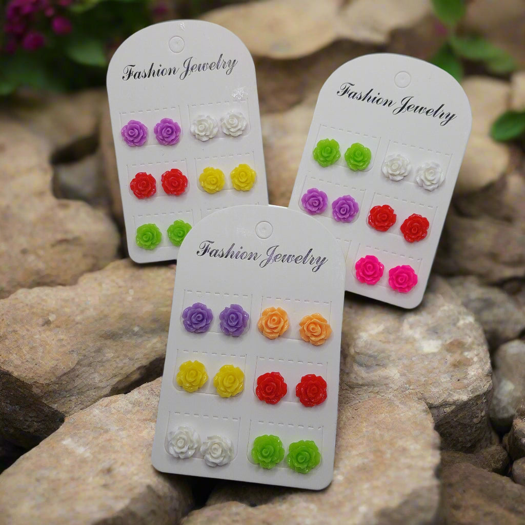 10mm Flower Earrings (6 pair set)