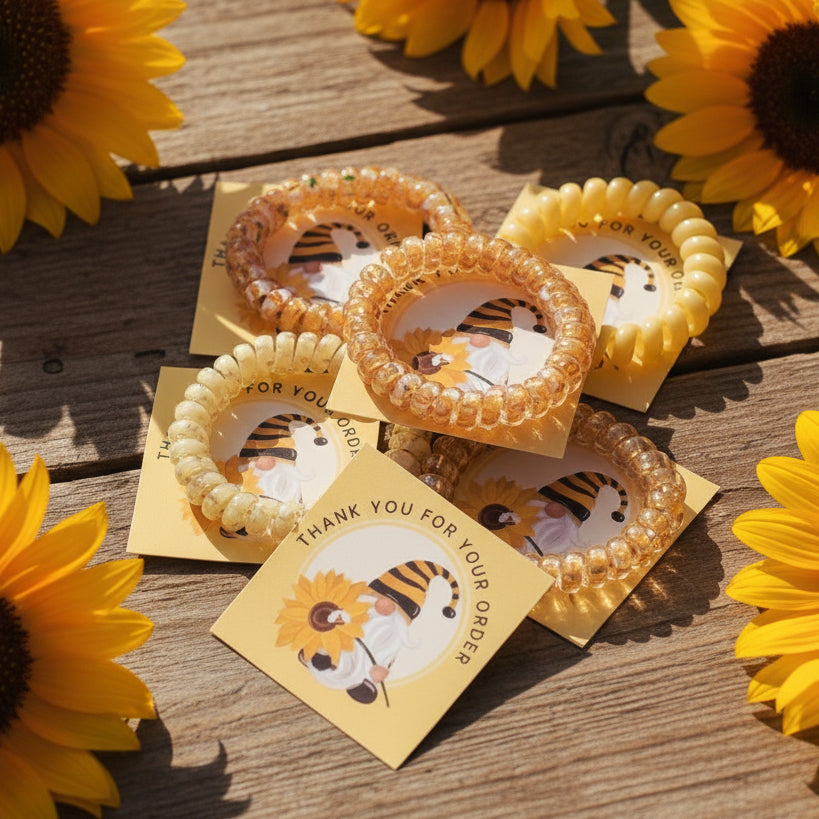 Gnome & Sunflower Thank You Card with Hair Coil / Bracelet
