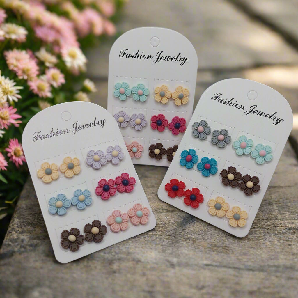 12mm Flower Earrings (6 pair set)
