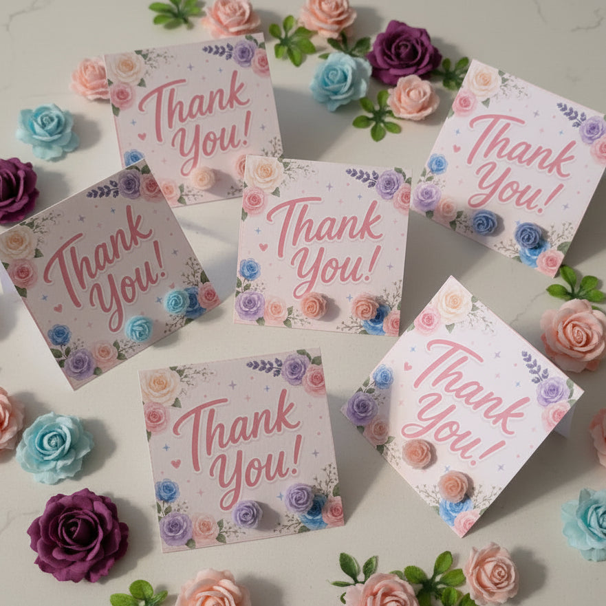 Floral Thank You Card with 8mm Flower Earrings
