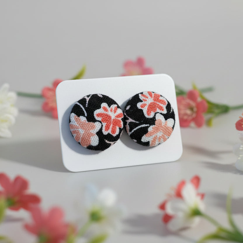 Ava Jane Floral Fabric Button Earrings (16mm)