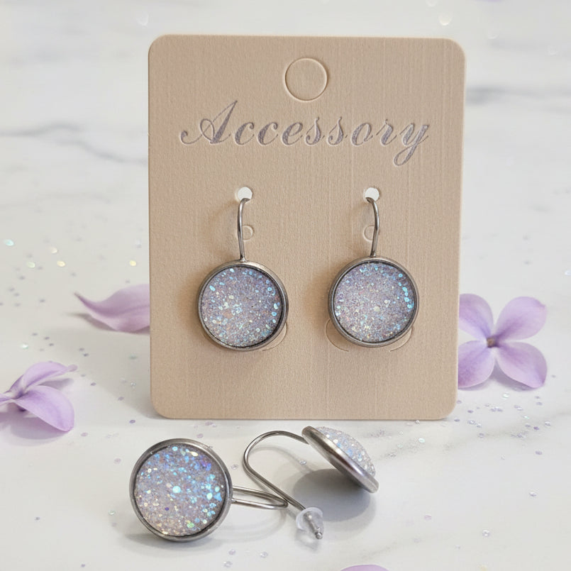 Lilac Imitation Druzy Hook Dangle Earrings