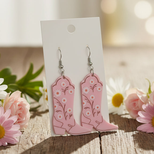 Pink Cowgirl Boots Dangle Earrings