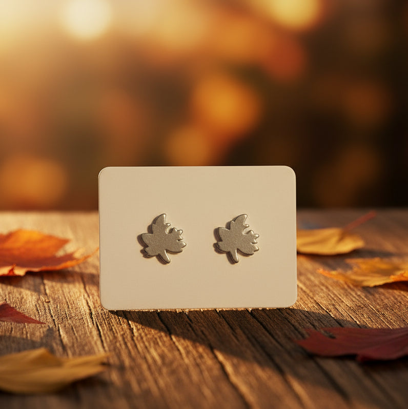 Stainless Steel Maple Leaf Earrings (9mm)