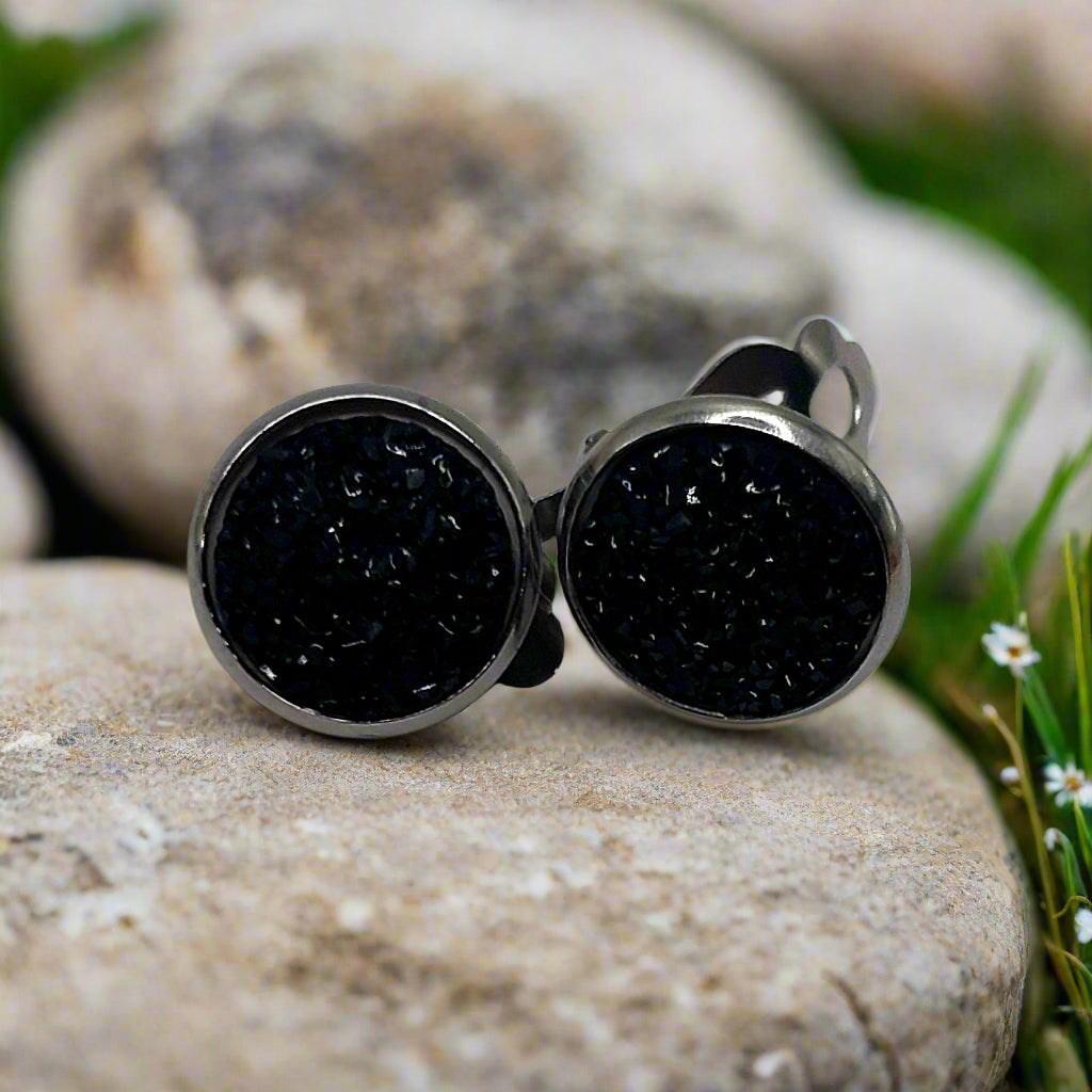 Black Imitation Druzy CLIP-ON Earrings (14mm)