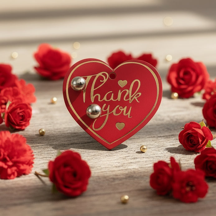 Heart Shaped Thank You Gift Tag with 8mm Gold Ball Stud Earrings