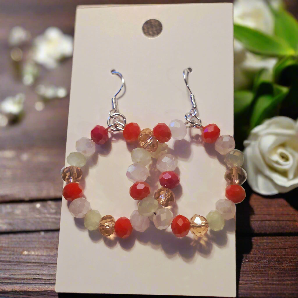 Red & White Frosted Bead Dangle Earrings