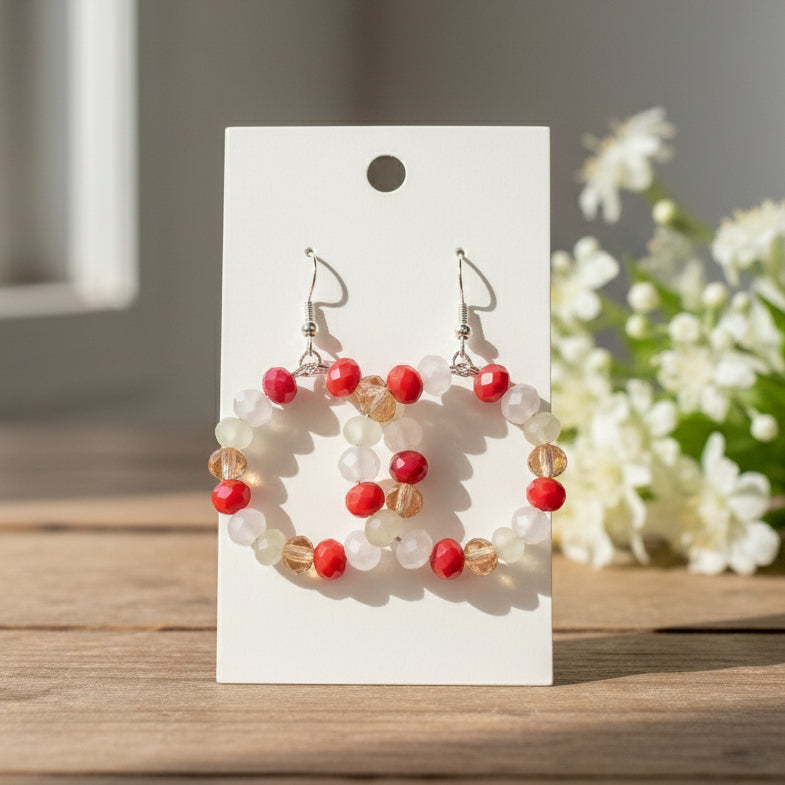 Red & White Frosted Bead Dangle Earrings