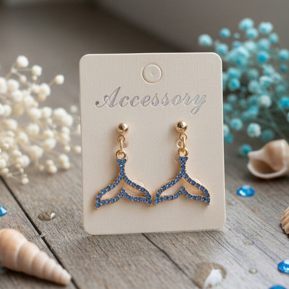 Rhinestone Mermaid Tail Dangle Stud Earrings