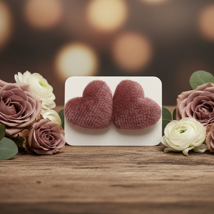 Dusty Rose Velvet Heart Earrings (15mm)