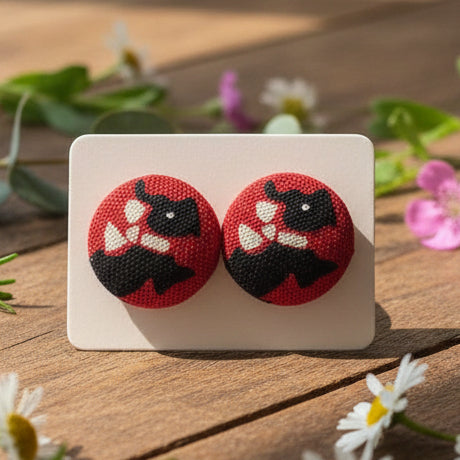 Scottie Fabric Button Stud Earrings (16mm)