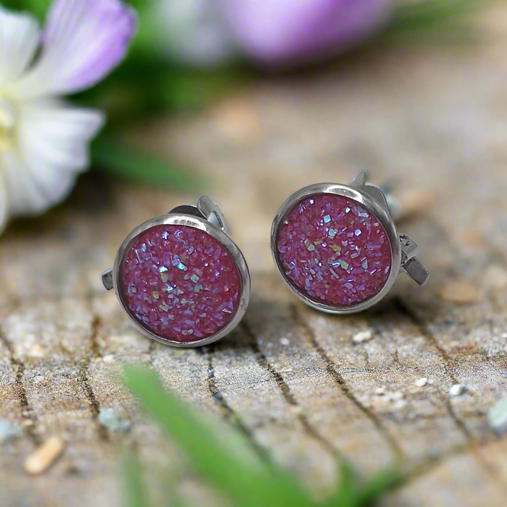 Light Pink Imitation Druzy CLIP-ON Earrings (14mm)