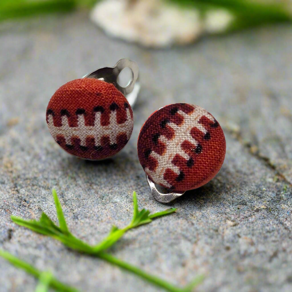 Football CLIP ON Fabric Button Earrings (16mm)