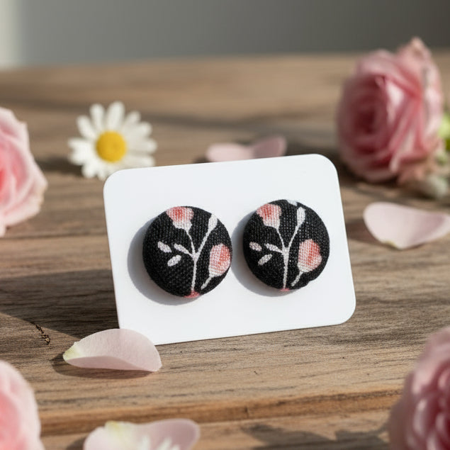 Ava Jane Floral Fabric Button Earrings (13mm)