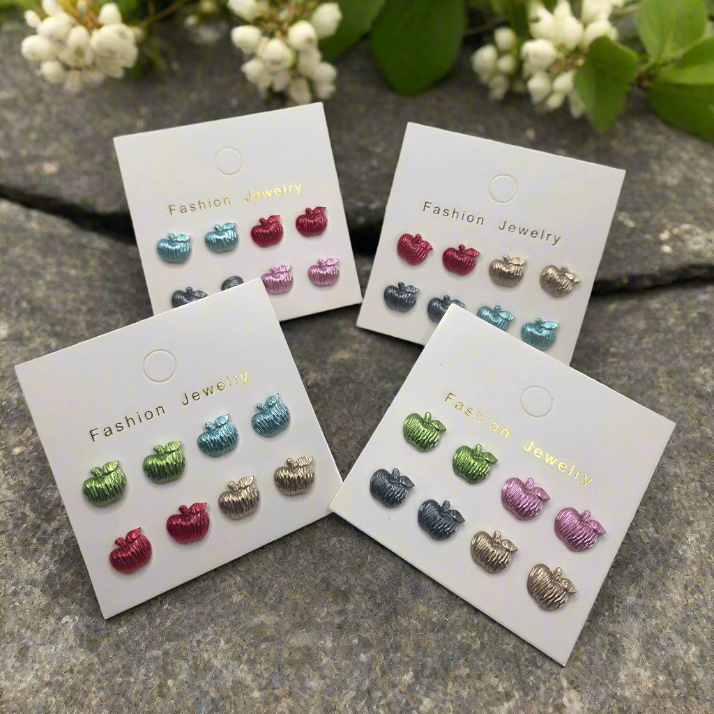 13mm Pearlized Apple Earrings (4 Pair Set)