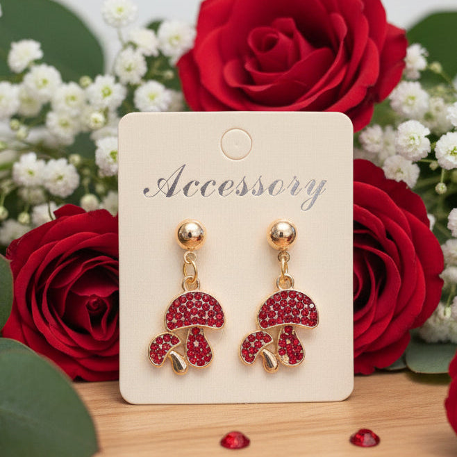 Mushroom Dangle Stud Earrings