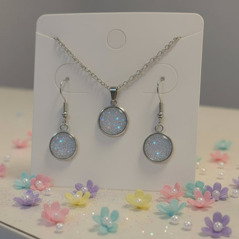 Lilac Imitation Druzy Necklace & Earring Set