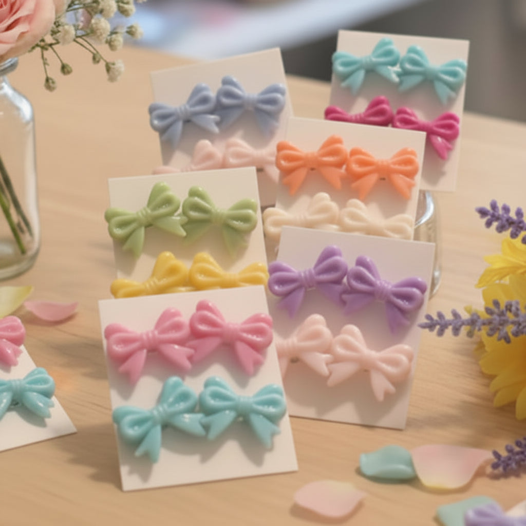 Acrylic Bead Bow Earring Set