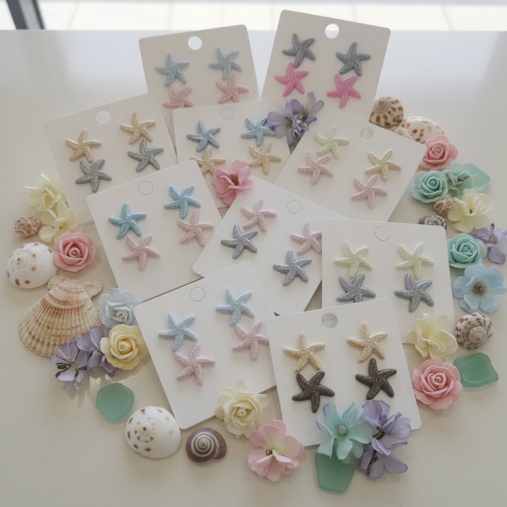 18mm Starfish Earrings, 2 Pair Set