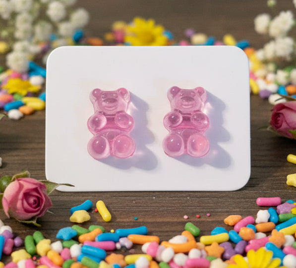 Pink Candy Colored Bear Earrings (12mm)