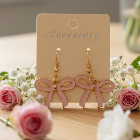 Pink Bow Dangle Earrings