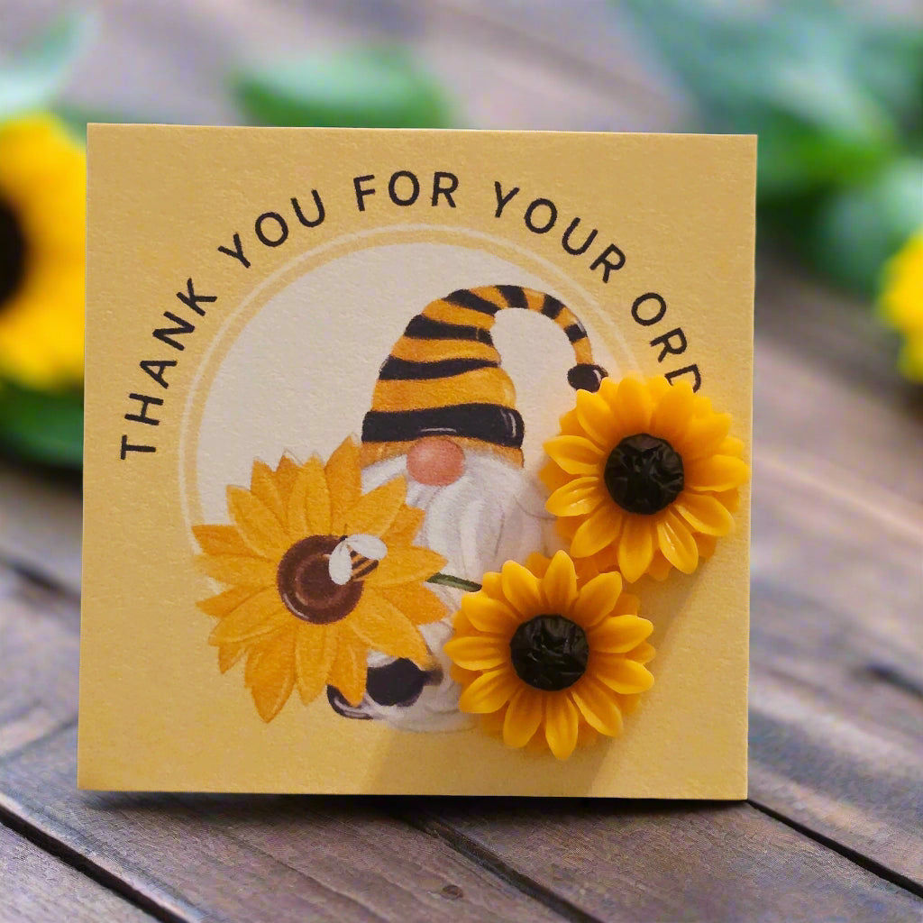 Gnome & Sunflower - Thank You for Your Order Card with Earrings