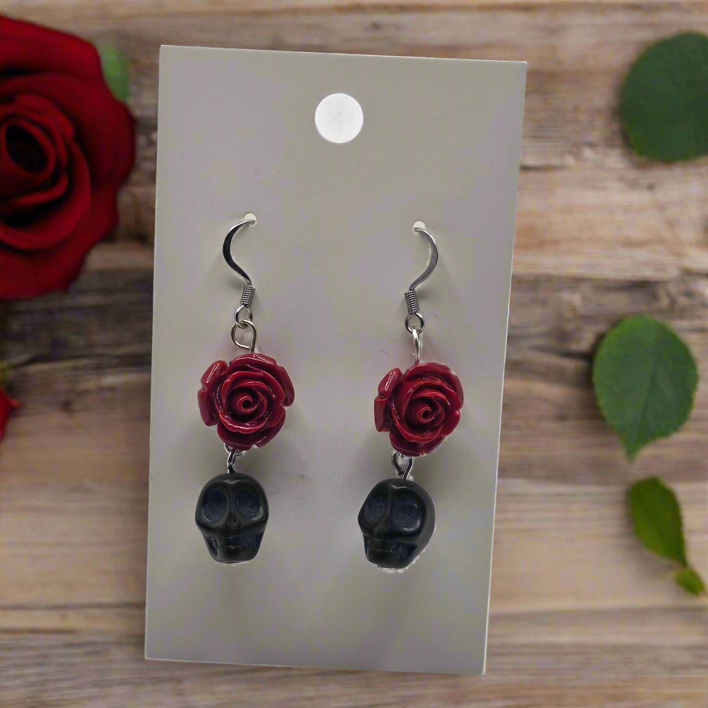Rose & Skull Dangle Earrings