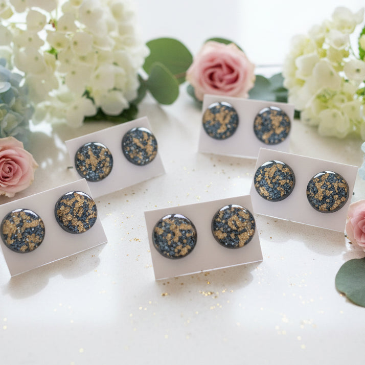 Black & Gold Foil Earrings (12mm)