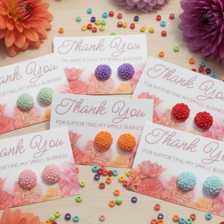 Dahlia - Thank You for Supporting Small Business Card with Earrings