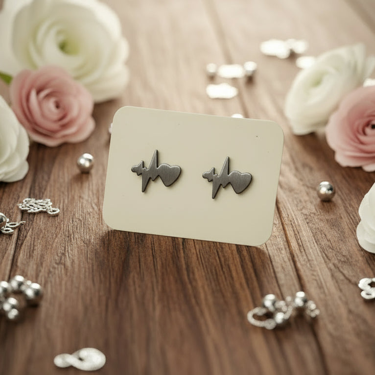 Stainless Steel Heartbeat Earrings (10mm)