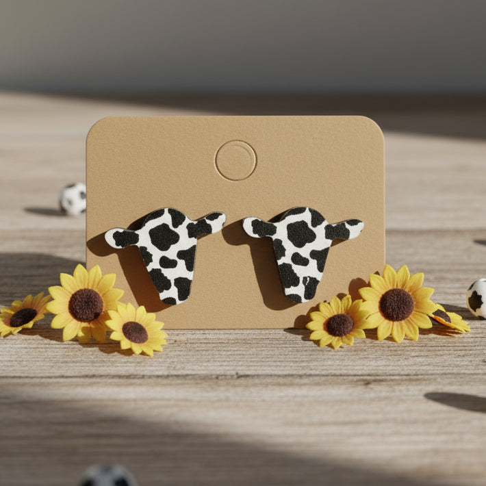 Wood Cow Earrings (17mm)