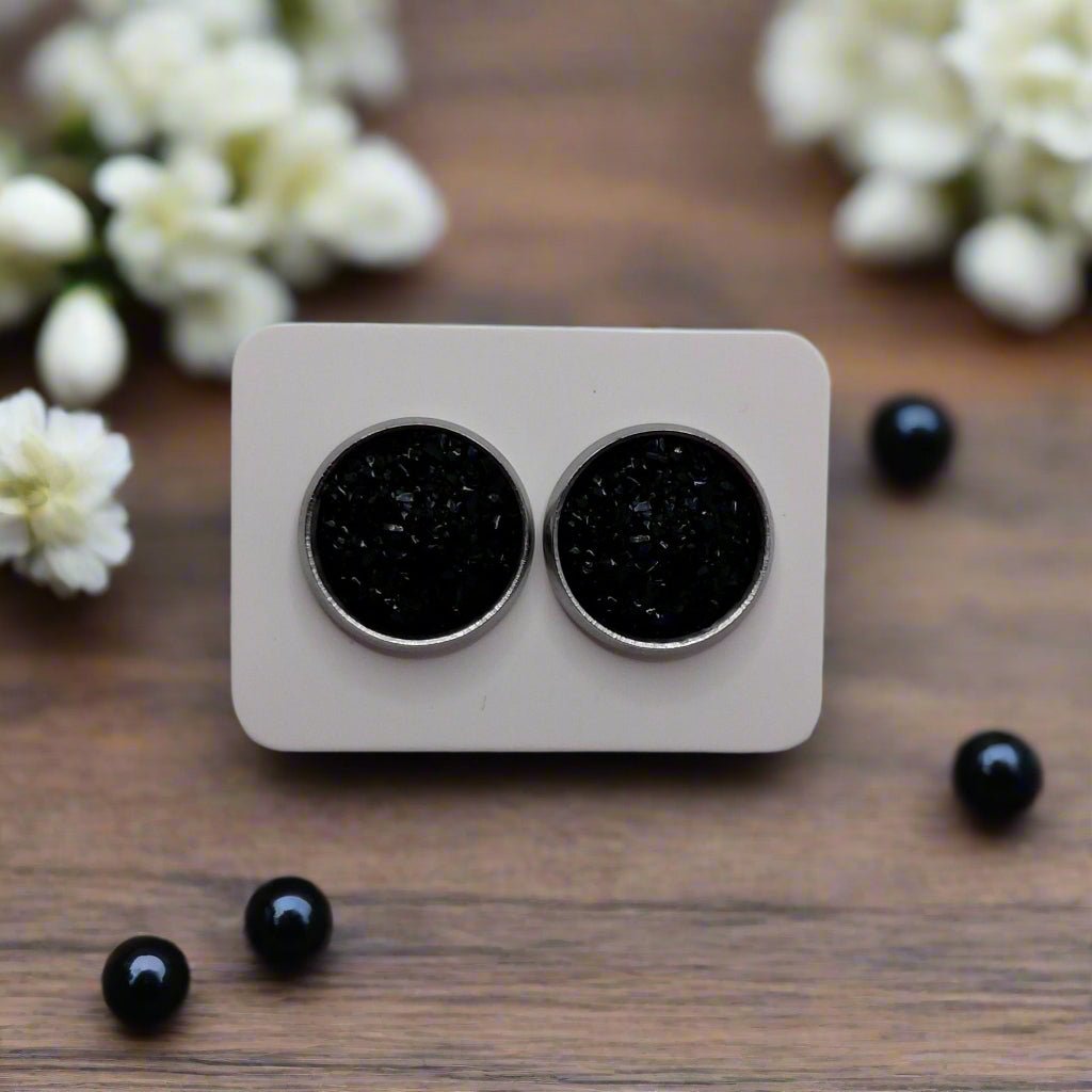Black Imitation Druzy Earrings (14mm)