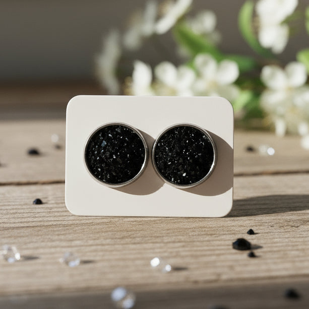 Black Imitation Druzy Earrings (14mm)