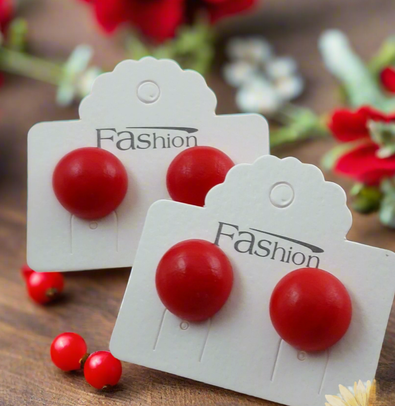 Red Wood Stud Earrings (15mm)