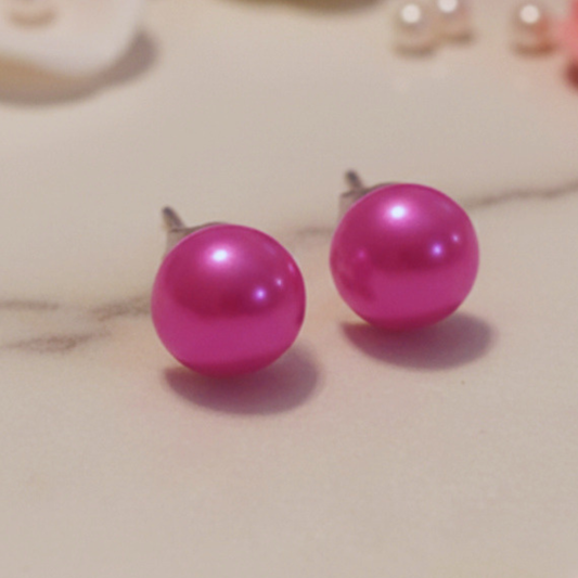 Pink Half Round Imitation Pearl Earrings (10mm)