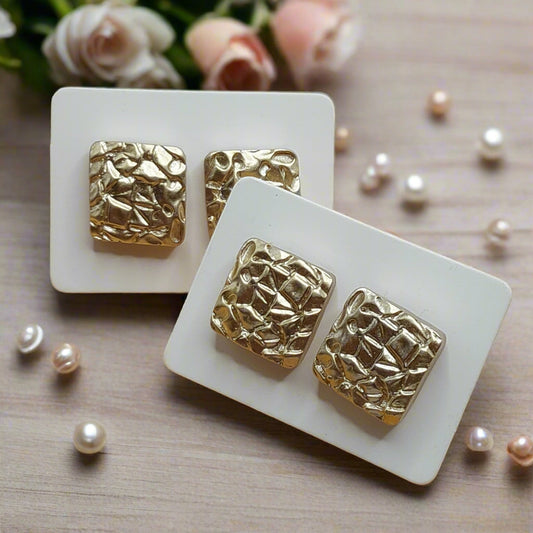 Gold Pearlescent Textured Square Earrings (12mm)