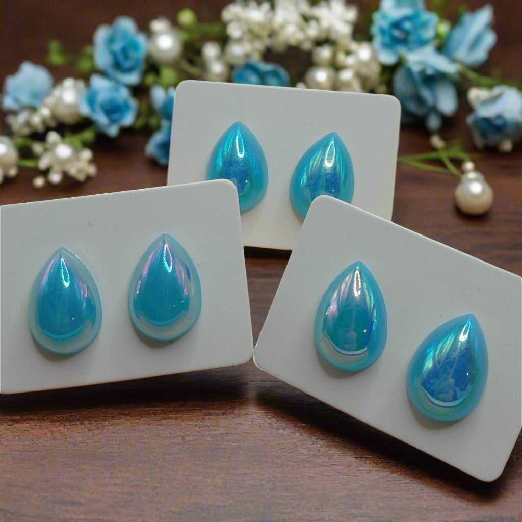 Blue Iridescent Teardrop Earrings (14mm)