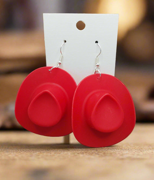 Red Cowgirl Hat Dangle Earrings