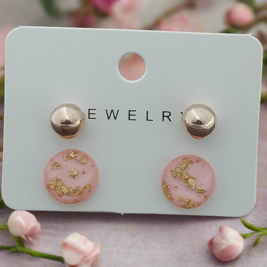 Pink Gold Foil & Ball Stud Earring Set