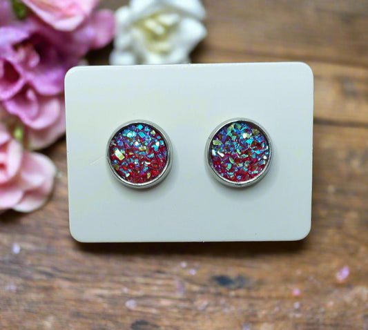 Camelia Imitation Druzy Earrings (10mm)