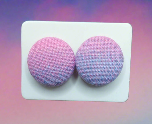 Pink & Purple Ombre Fabric Button Stud Earrings (16mm)