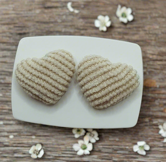 Ivory Corduroy Heart Fabric Earrings (15mm)