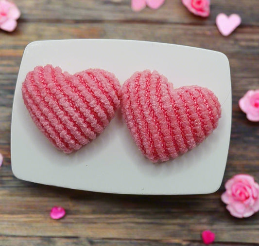 Pink Corduroy Heart Fabric Earrings (15mm)