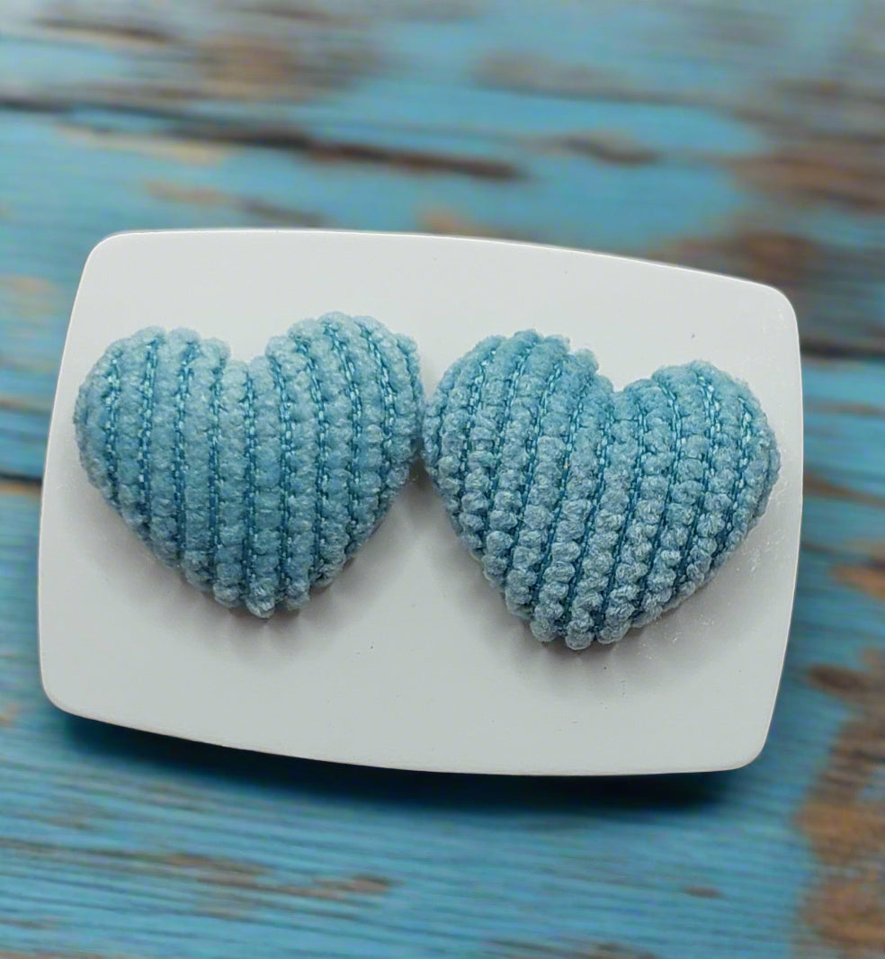 Baby Blue Corduroy Heart Fabric Earrings (15mm)