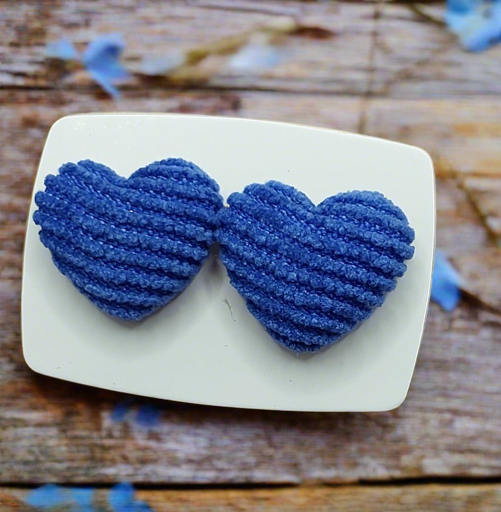 Blue Corduroy Heart Fabric Earrings (15mm)